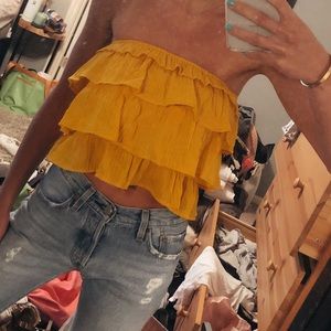 Yellow Strapless flowy ruffle top NWOT